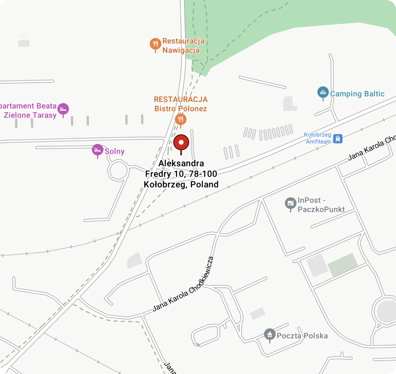 Mapa dojazdu do Burgery Kupiec, Aleksandra Fredry 10, Kołobrzeg
